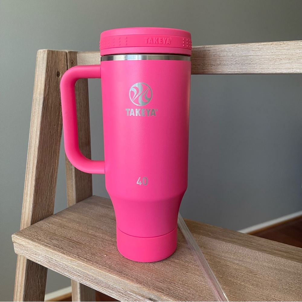 Takeya 40 oz Insulated Straw Tumbler with Handle Pink Dragon Fruit Valentines
